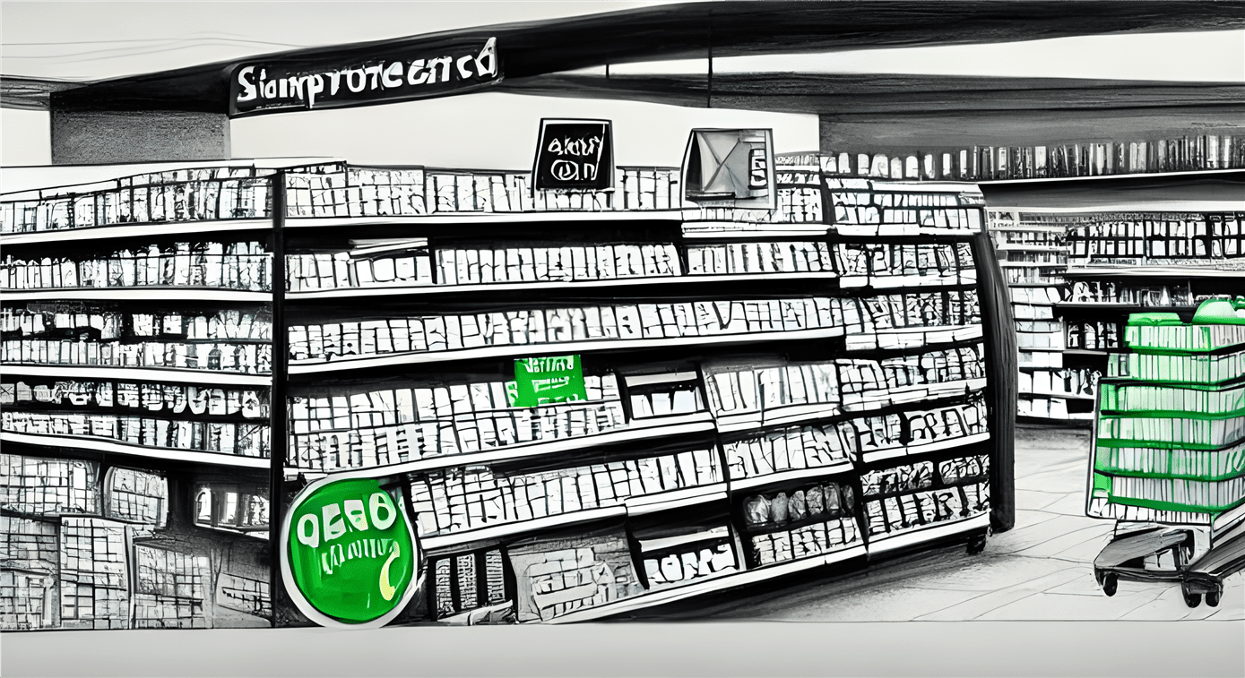 Kassensystem Einzelhandel Zeichnung eines Gesch&auml;ftes