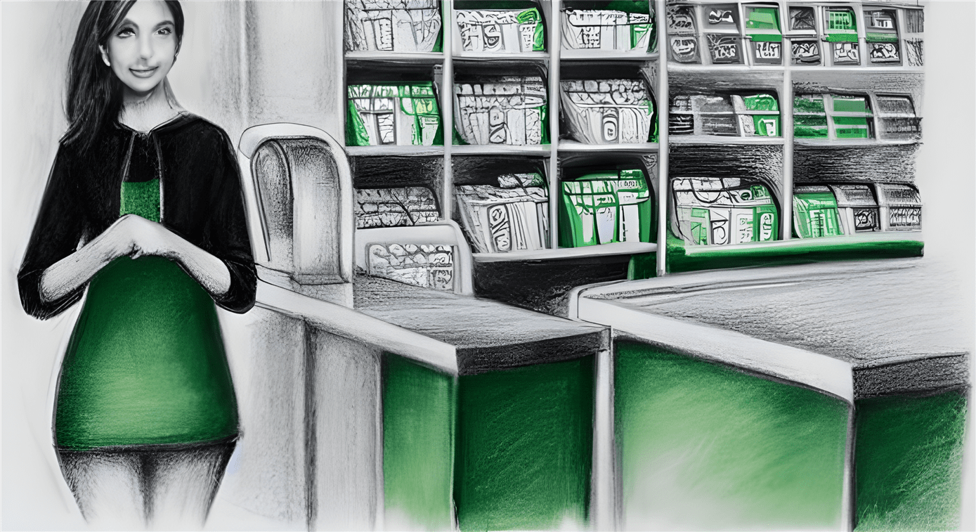 Eine Frau steht zum Bezahlen an einem PoS Kassensystem