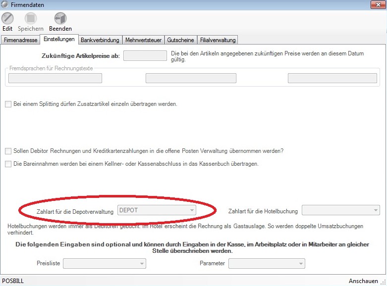 Zahlartzuweisung f&uuml;r Depotverwaltung