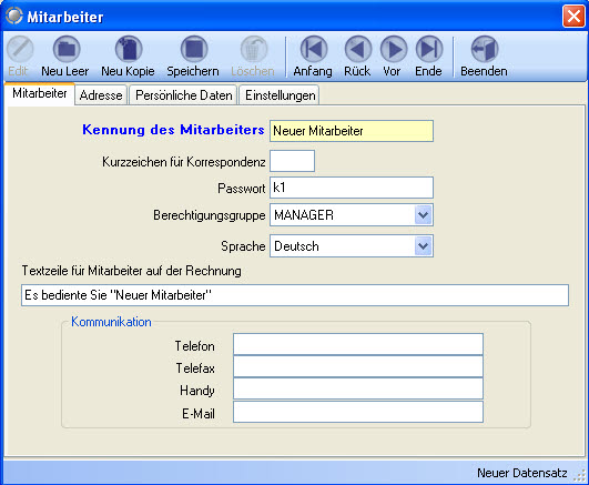 Men&uuml; | Stammdaten | Personal | Mitarbeiter