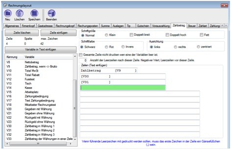 Einstellungsseite f&uuml;r das Rechnungslayout