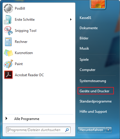 Bild: Startmen&uuml; Ger&auml;te und Drucker