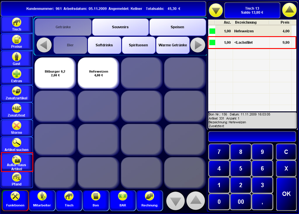Au&szlig;er-Haus-Taste im Frontoffice